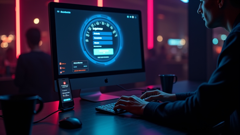 Casino login screen on desktop and phone in a dark neon setting
