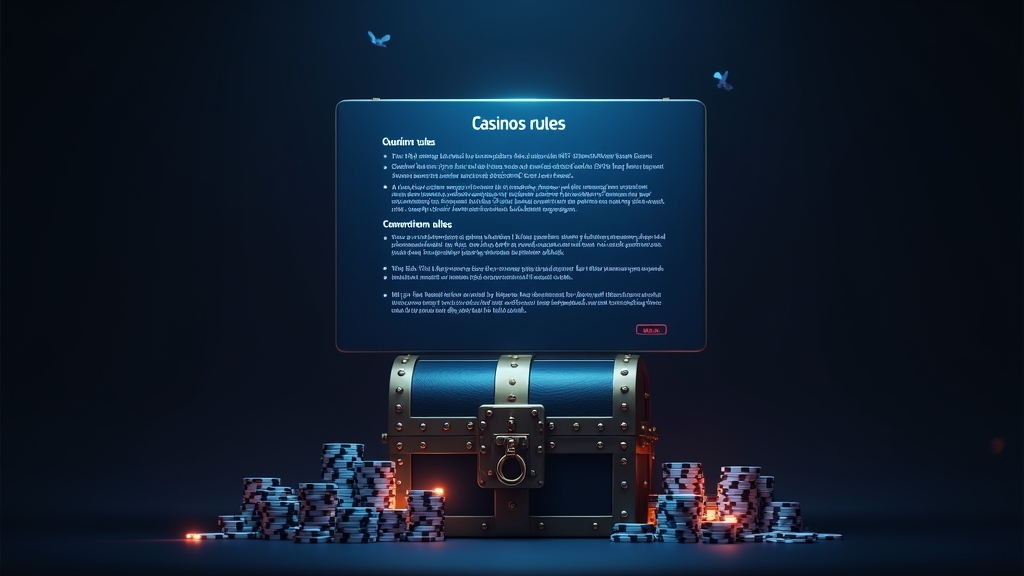 Casino bonus chest beside a floating terms screen in a dark setting