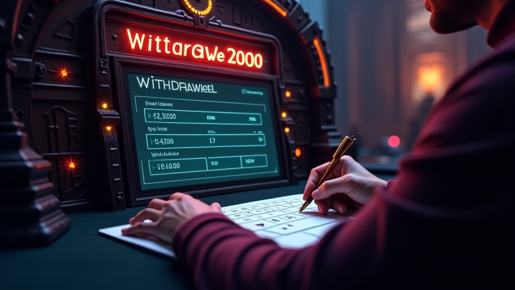 Player completing a casino withdrawal request form at a glowing cashier screen