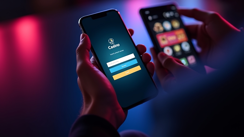 Smartphone displaying a casino login page in a dark neon scene