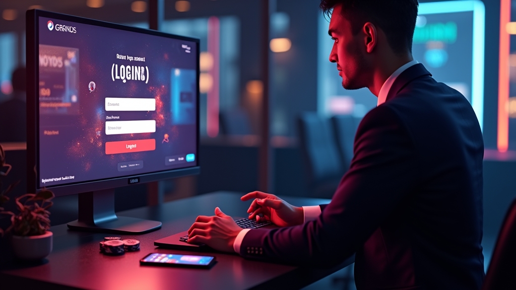 Returning player viewing a fast casino login dashboard on a neon-lit screen