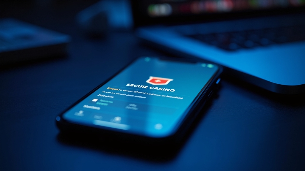 Phone screen showing safe casino app download checks with security icons
