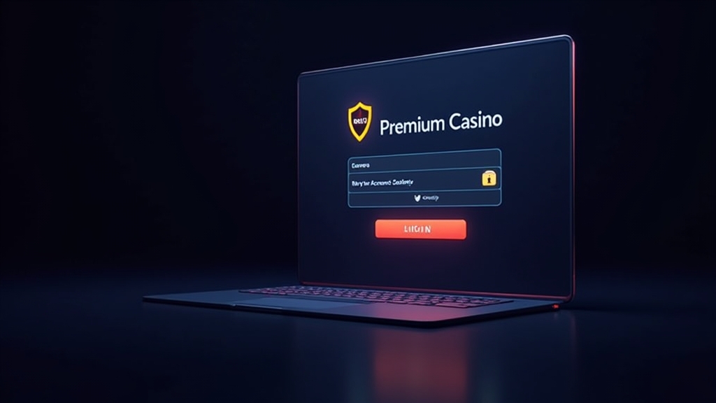 Secure casino login scene with shield and lock icons on dark neon background