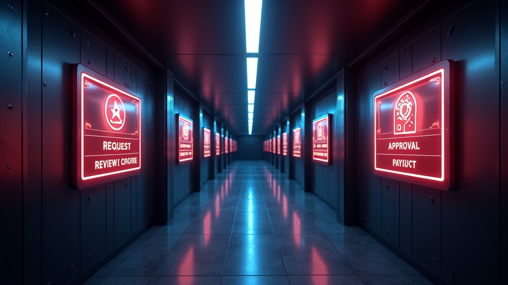 Withdrawal processing stages shown in a dark casino control room